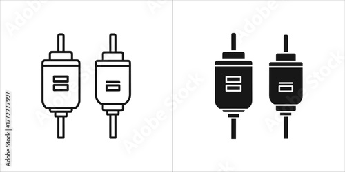 Two audio connectors, one outlined and one solid black