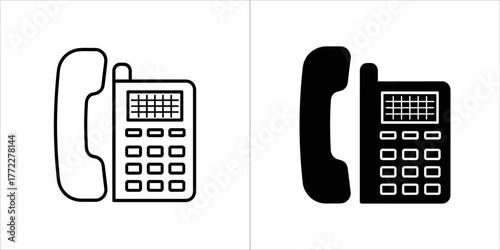 Two icons of a telephone, one in outline and one in solid black