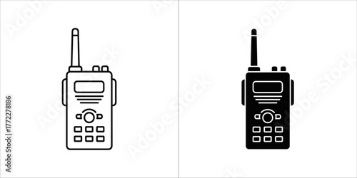 Set of two walkie talkie icons, one in outline and one in solid black