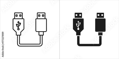 Pair of usb cable icons, one outlined and one solid black