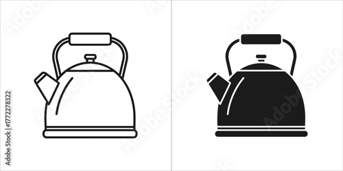 Two kettle icons, one outlined and one filled black, on a