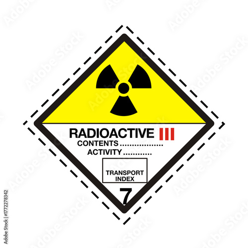 GHS Class 7 Type 3 Radioactive material transport pictograms. GHS Class 7 Type 3 Radioactive Transport Label. GHS Radioactive Symbol Transport Index Category. Hazard Label for Radioactive Material.