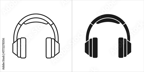 Outline and filled silhouette of headphones