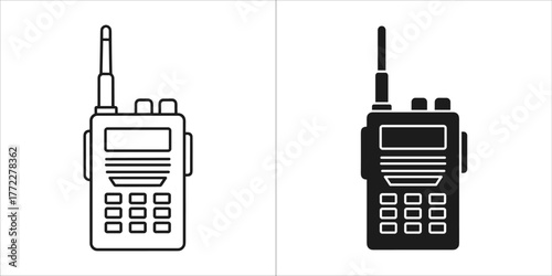 Outline and solid black icons of a portable twoway radio or walkietalkie