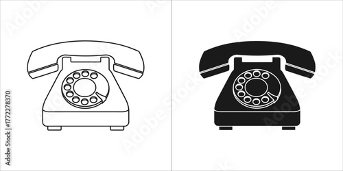 Outline and filled silhouette of a rotary dial telephone