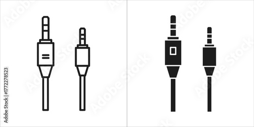 Audio jack connectors, 35mm and 25mm, shown in outline and solid black styles