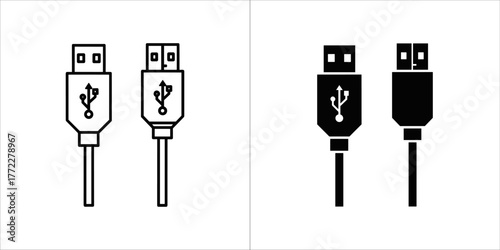Outline and filled icons of usb connectors