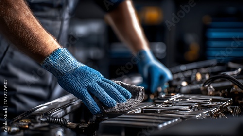 Mechanic Cleaning Car Engine