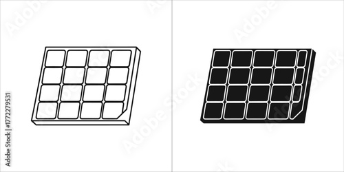 Black and white line drawing of a solar panel