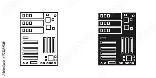Motherboard vector icon in black and white