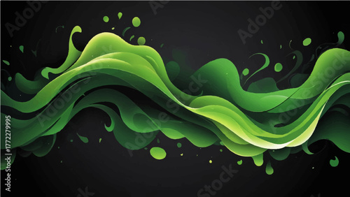 Abstract green background with wave and smoke lines vector illustration for a spring nature banner design