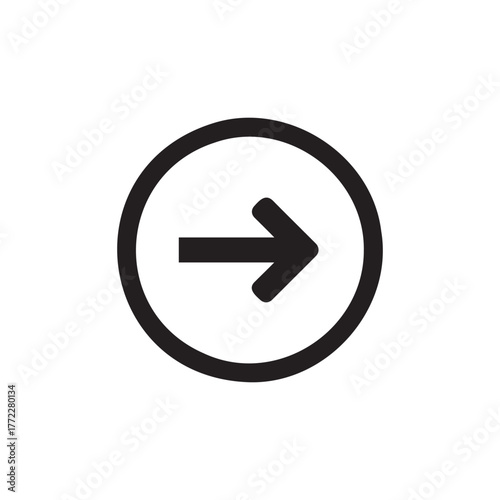 A simple black arrow pointing to the right inside a black circle