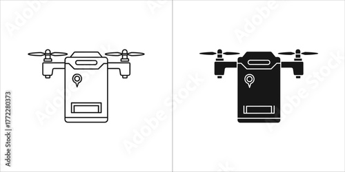 Delivery drone icon in black and white style
