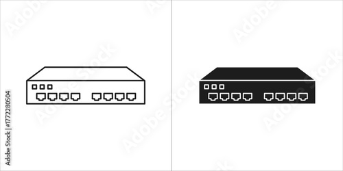 Network switch in black and white line drawing