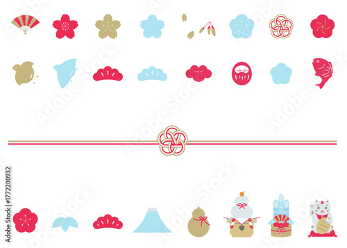 縁起物のアイコンイラストセット　年賀状イラスト素材