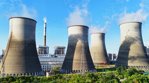 nuclear power plant with cooling towers