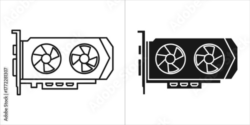 Graphics card vector icon, computer electronic component