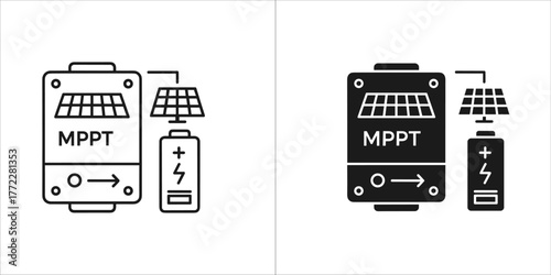 Mppt solar charge controller icon, outline and glyph style