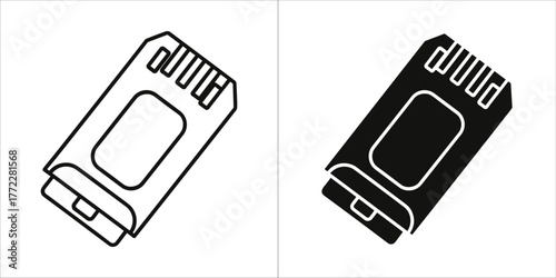 Memory card vector icon in line and flat design