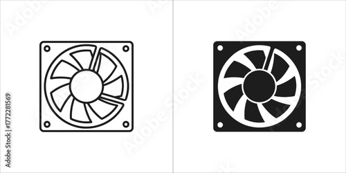 Computer fan vector icon in line and flat design