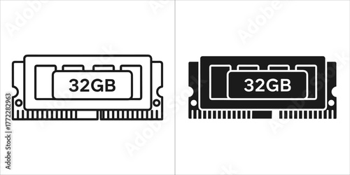 Ram memory icon in black and white, representing computer hardware part