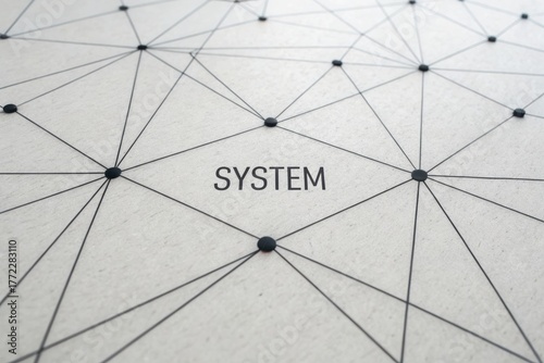 Abstract connection system concept with nodes and lines on paper