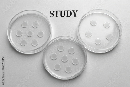 Clear Petri Dishes on Study Paper for Laboratory Research Use