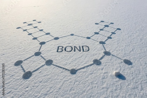 Snow Art Depicting Chemical Bond Structure with Text on Surface