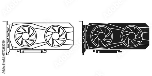 Graphics card outline and glyph vector image