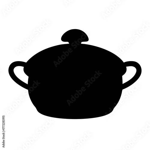 Black and White Cooking Pot Silhouette . Minimalist Kitchenware Illustration