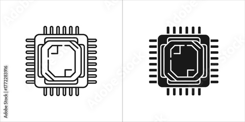 Microchip icon, processor and computer component