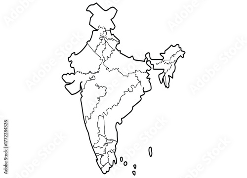 Detailed Outline Map of India with State Borders Vector Illustration on White Background for Geographic Studies and Educational Resources