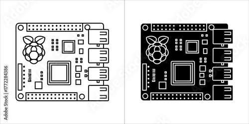 Raspberry pi circuit board icon, outline and glyph style
