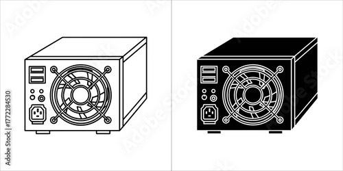 Power supply, computer component in black and white