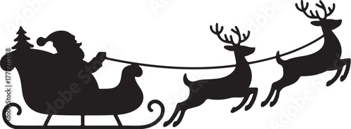 Santa sleigh reindeer silhouette christmas