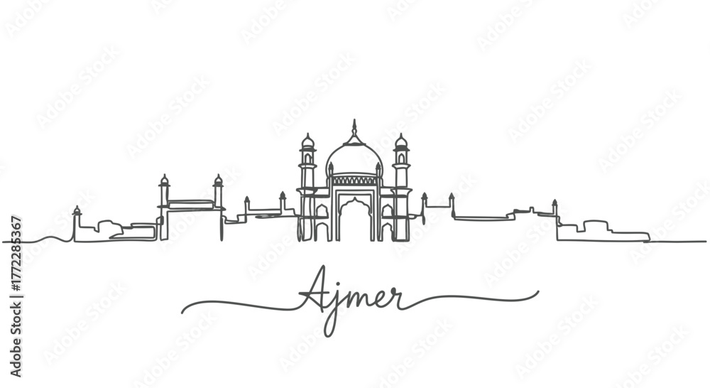 Obraz premium Ajmer Skyline Silhouette India Landmark Line Art