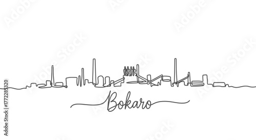 Bokaro Steel Plant Industrial Skyline One Line Drawing