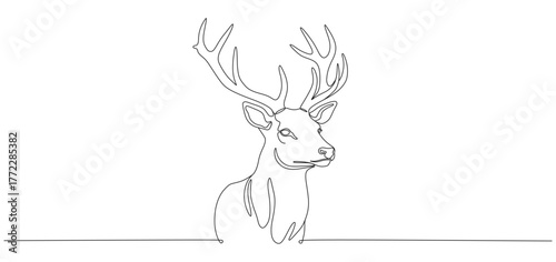 Continuous Minimalist Single Line Drawing of a Majestic Stag Head with Antlers