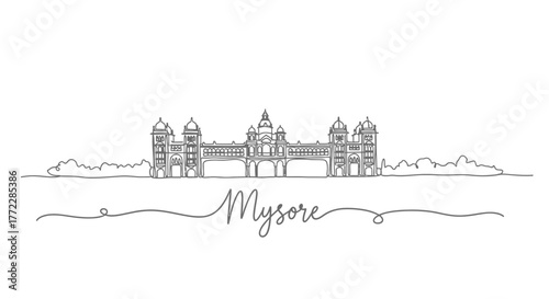 Mysore Palace Skyline Line Art