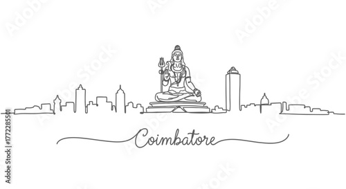 Coimbatore India Skyline with Lord Shiva Statue Line Art