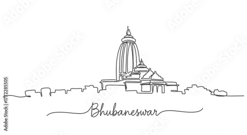 Bhubaneswar India Cityscape Skyline One Line Drawing