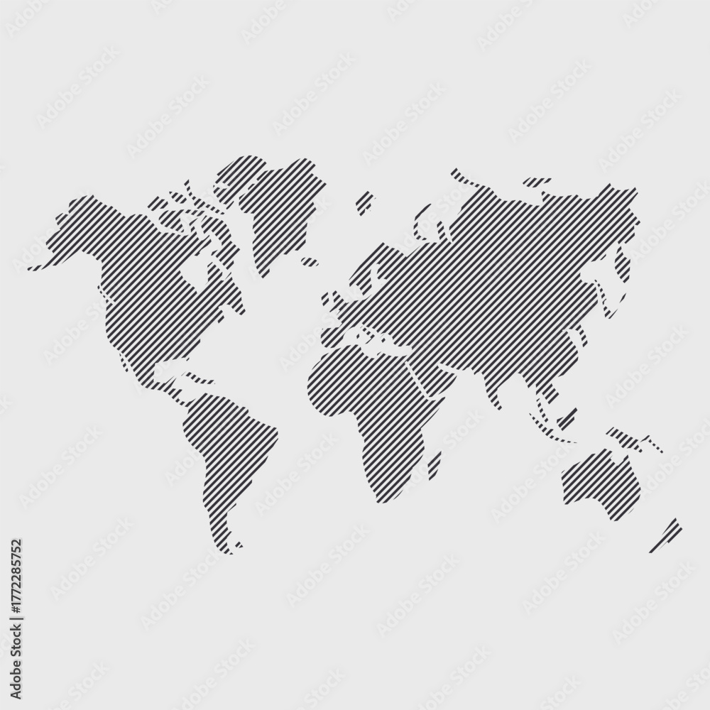 Obraz premium Stripped World Map Graphic Illustration for Geography Travel and Global Business Concepts with Detailed Continents and Modern Design