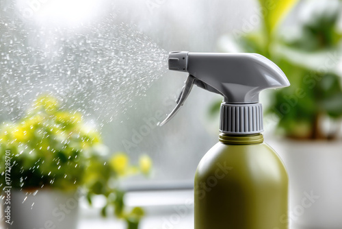 Close-up of eco-friendly cleaning spray bottle