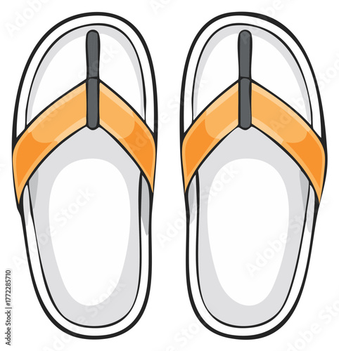Vector illustration of a pair of orange and white flip flop sandals for summer beach vacation