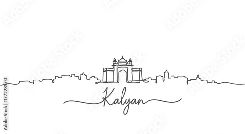 Kalyan City Skyline Line Art with Iconic Building and City Name