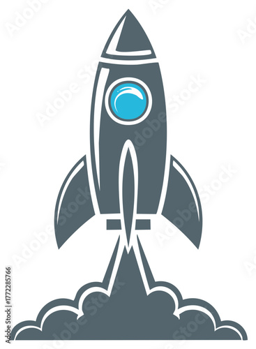 Modern Rocket Launching with Smoke and Blue Window Icon