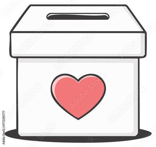 White donation box with pink heart symbol for charity giving or voting illustration