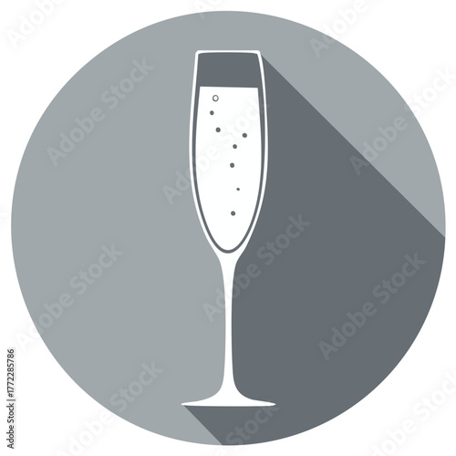 Champagne glass flat design icon with long shadow for party and celebration themes