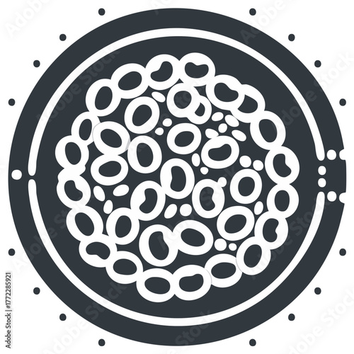 Flat illustration of a circular plate with a large pile of kidney beans