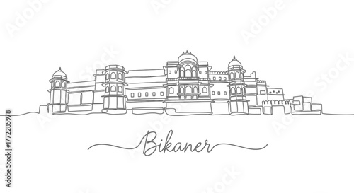 Bikaner Fort Skyline Line Art